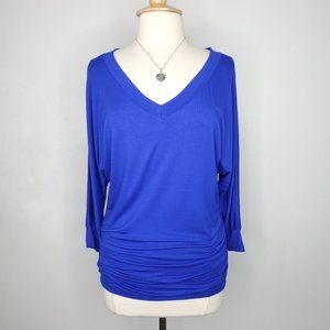 Thanth Blue V-Neck Stretchy Knit Dolman Sleeve Top NEW NWT Size L